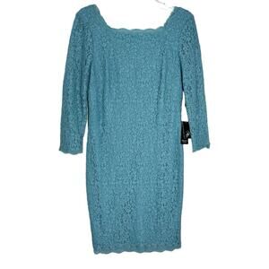 Adrianna Papell Lace Dress Turquoise Blue Scalloped Nwt